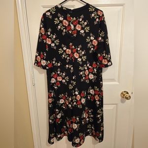 Black & Red Floral Midi Dress